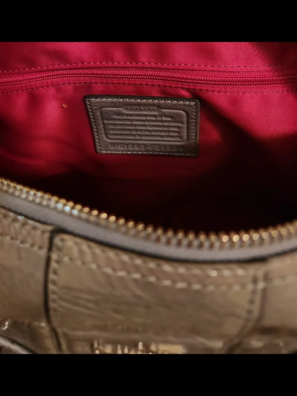 Coach Taupe Patent Leather Satchel Bag - Picture 4 of 5